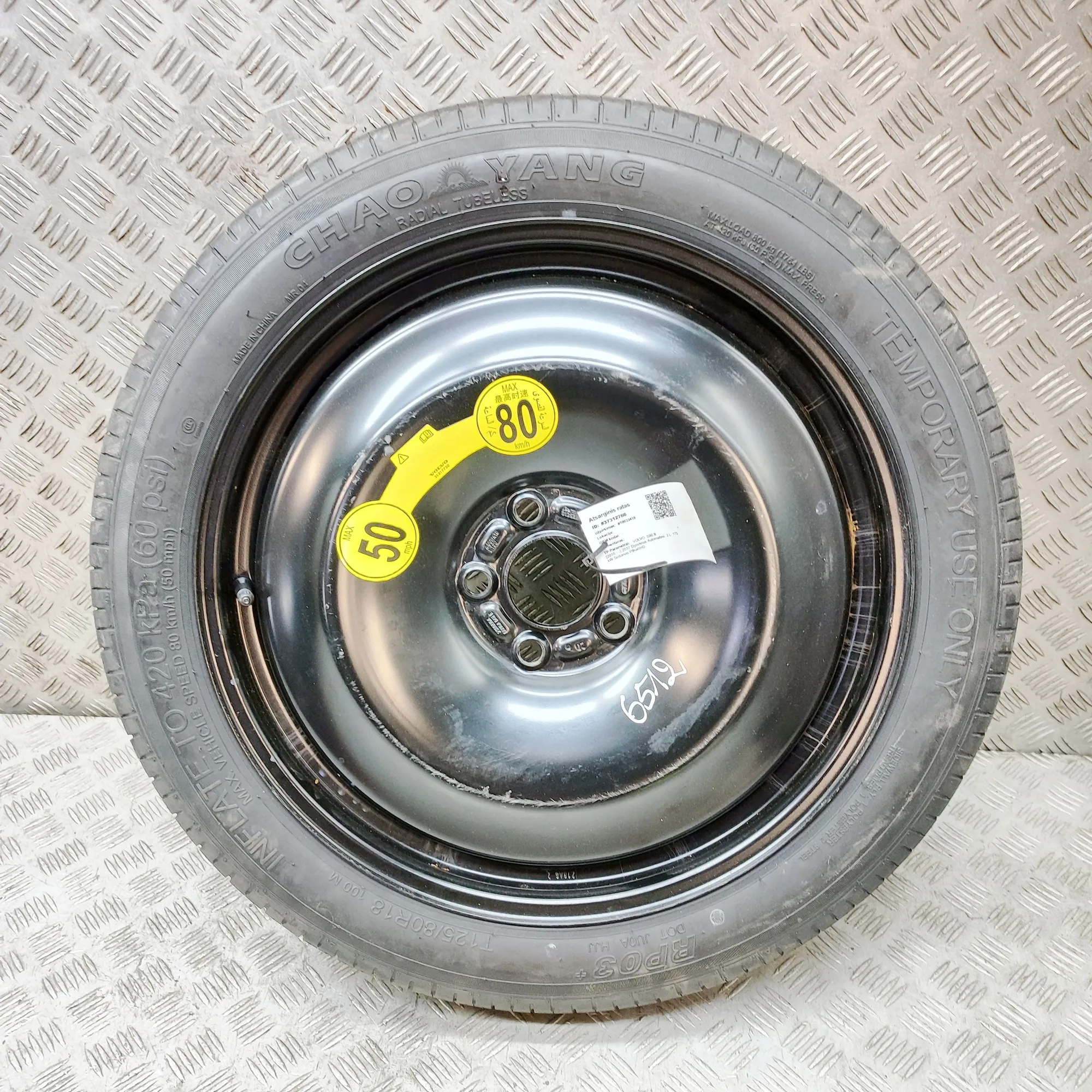 VOLVO S90 MK2 Spare Wheel Space Saver 31362275 2.0 Diesel 173kw 2017 37312766